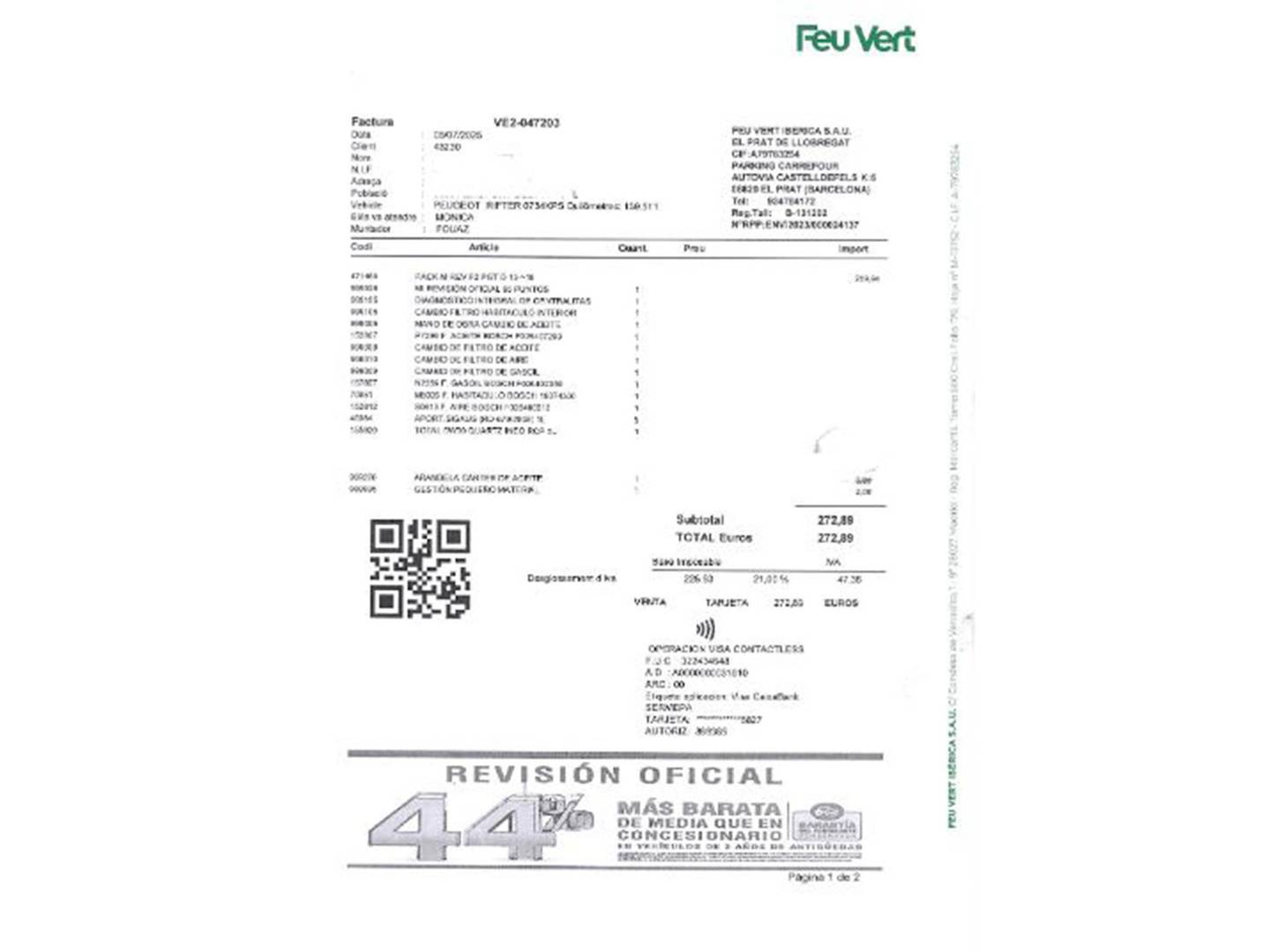 Foto del mantenimiento del Peugeot Rifter Peugeot Rifter BlueHDi 100 Active Standard (100 CV)