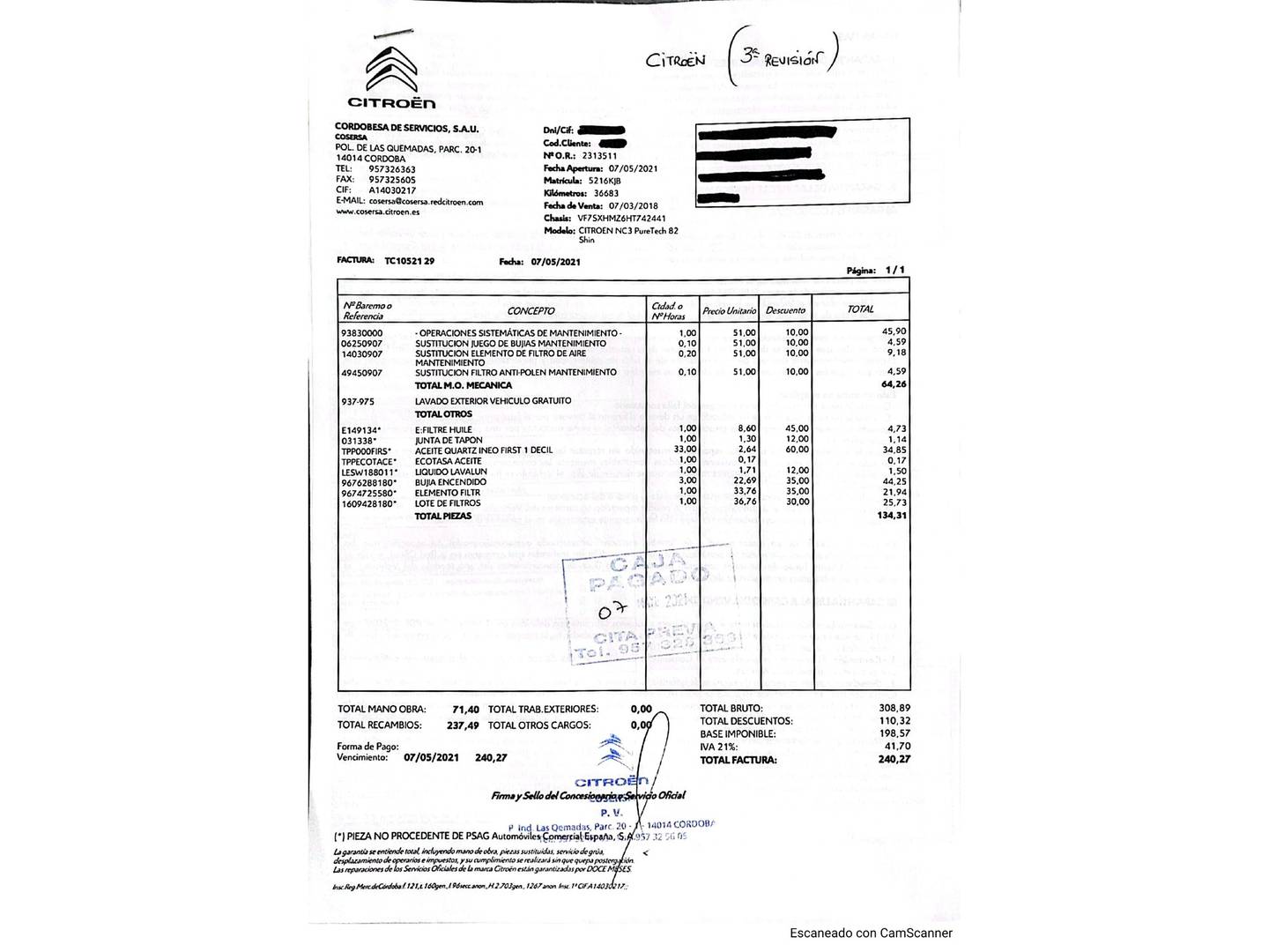 Foto del mantenimiento del Citroën C3 Citroën C3 PureTech 82 Shine (82 CV)