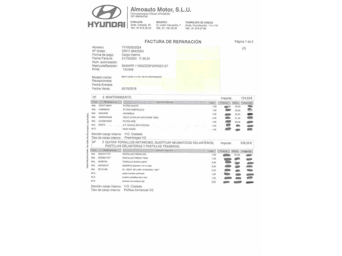 Foto del mantenimiento del Seat León Seat León ST 1.5 EcoTSI S&S FR Edition (130 CV)