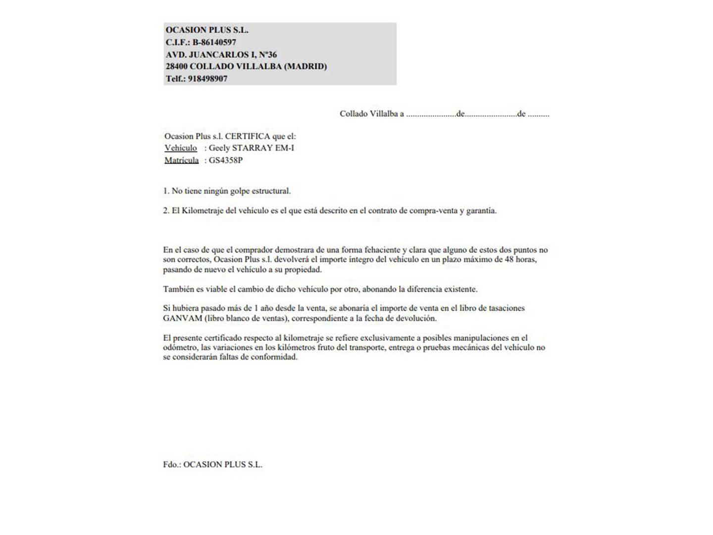 Foto del certificado del Geely Starray EM-i Geely Starray EM-i 1.5 PHEV PRO (262 CV)