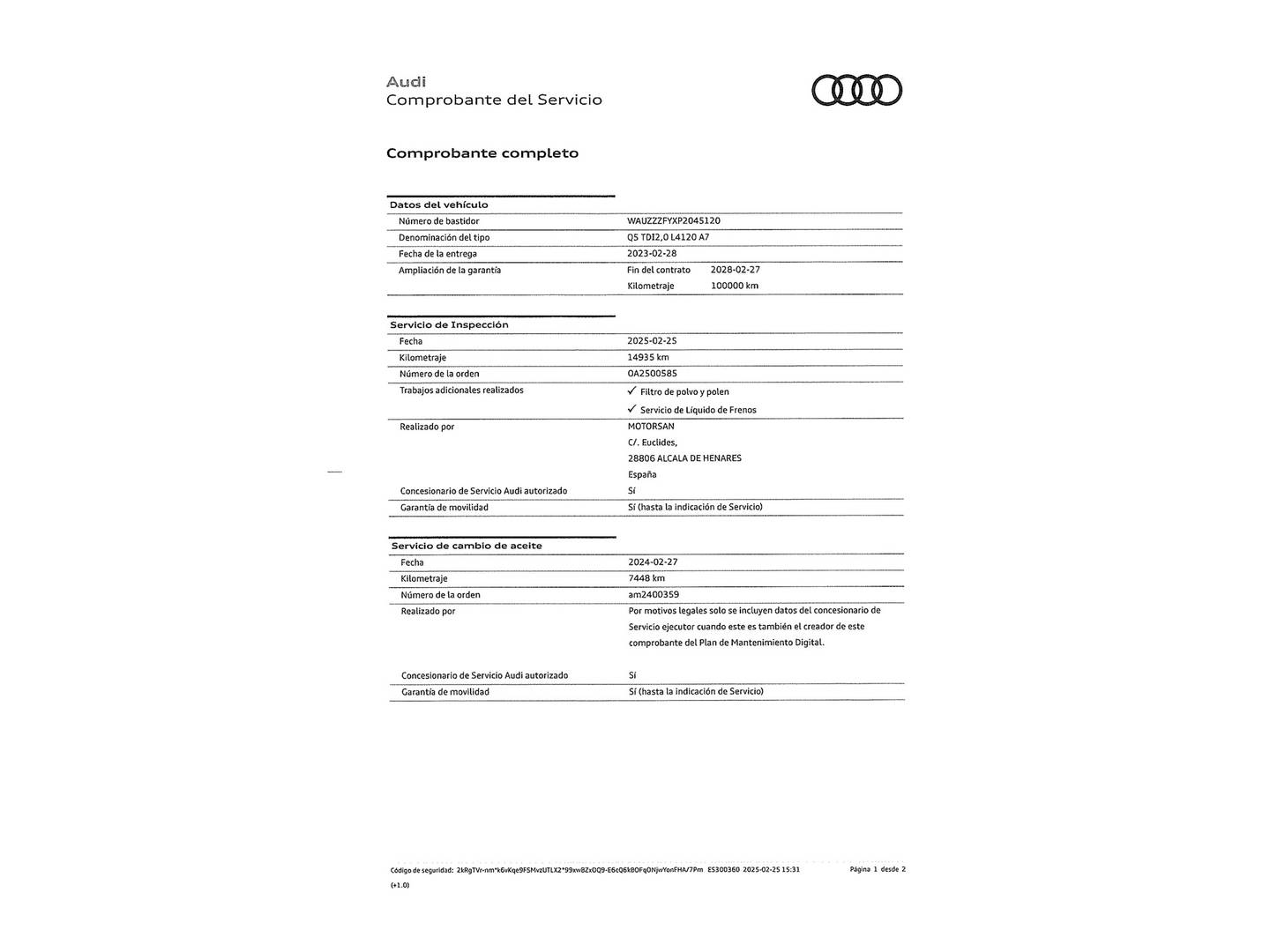 Foto del mantenimiento del Audi Q5 Audi Q5 Advanced 35 TDI (163 CV) S Tronic