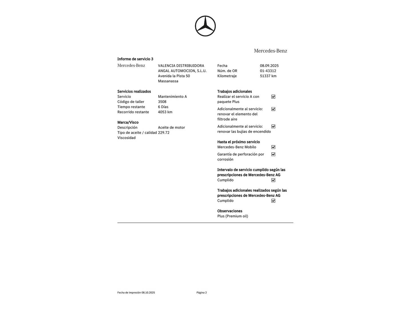 Foto del mantenimiento del Mercedes CLA Mercedes CLA Shooting Brake 180 (136 CV)