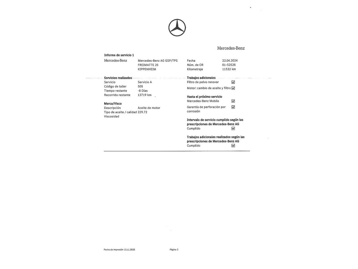Foto del mantenimiento del Mercedes Clase C Mercedes Clase C C Estate 200 (204 CV)