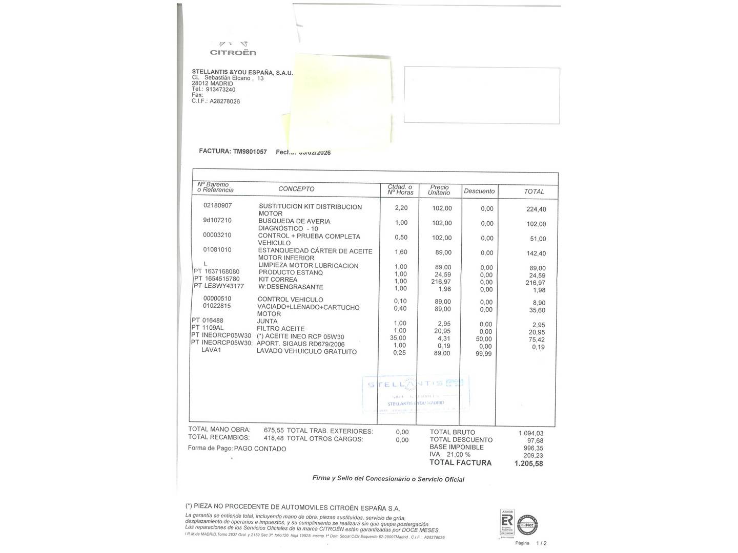Foto del mantenimiento del Citroën C4 Cactus Citroen C4 Cactus PureTech 130 S&S Shine (130 CV)