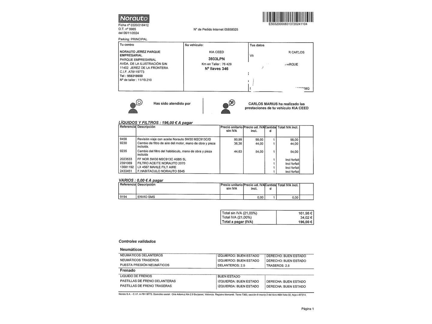 Foto del mantenimiento del KIA Ceed Tourer Kia Ceed Tourer 1.0 T-GDi Drive (120 CV)