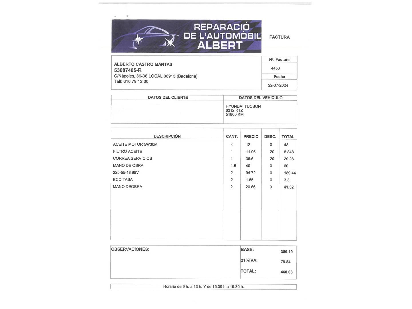 Foto del mantenimiento del Hyundai Tucson Hyundai Tucson Tucson 1.6 TGDI Tecno DCT 4x2 (177 CV)