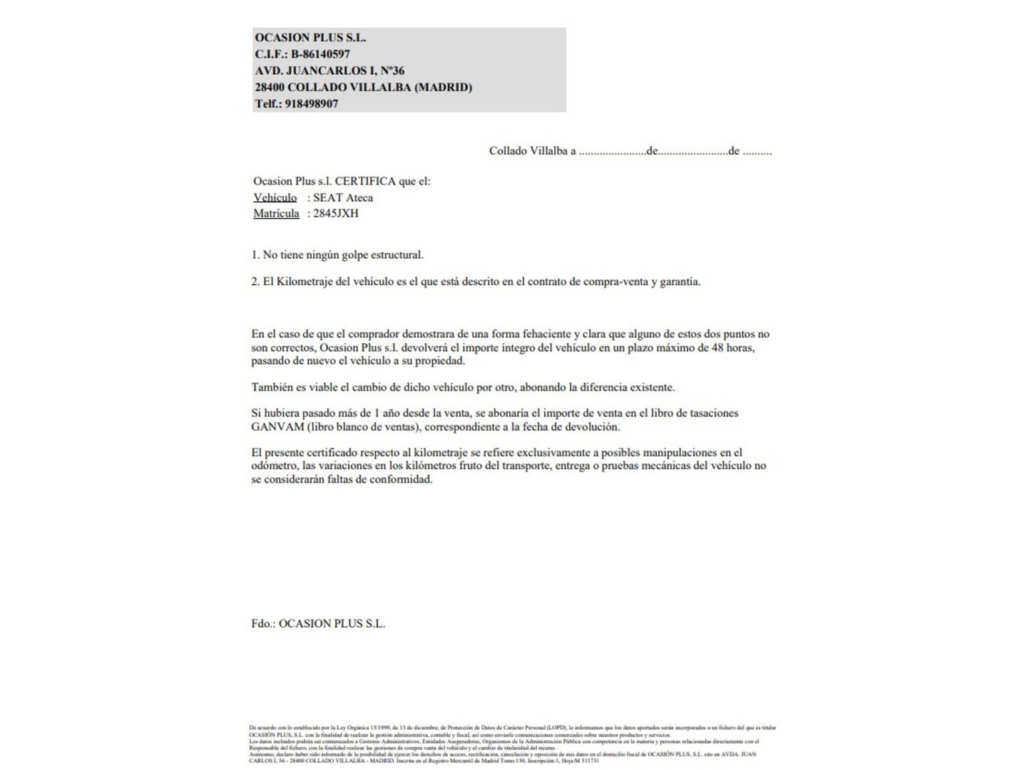 Foto del certificado del Seat Ateca SEAT Ateca 1.6 TDI S&S Ecomotive Style (115 CV)