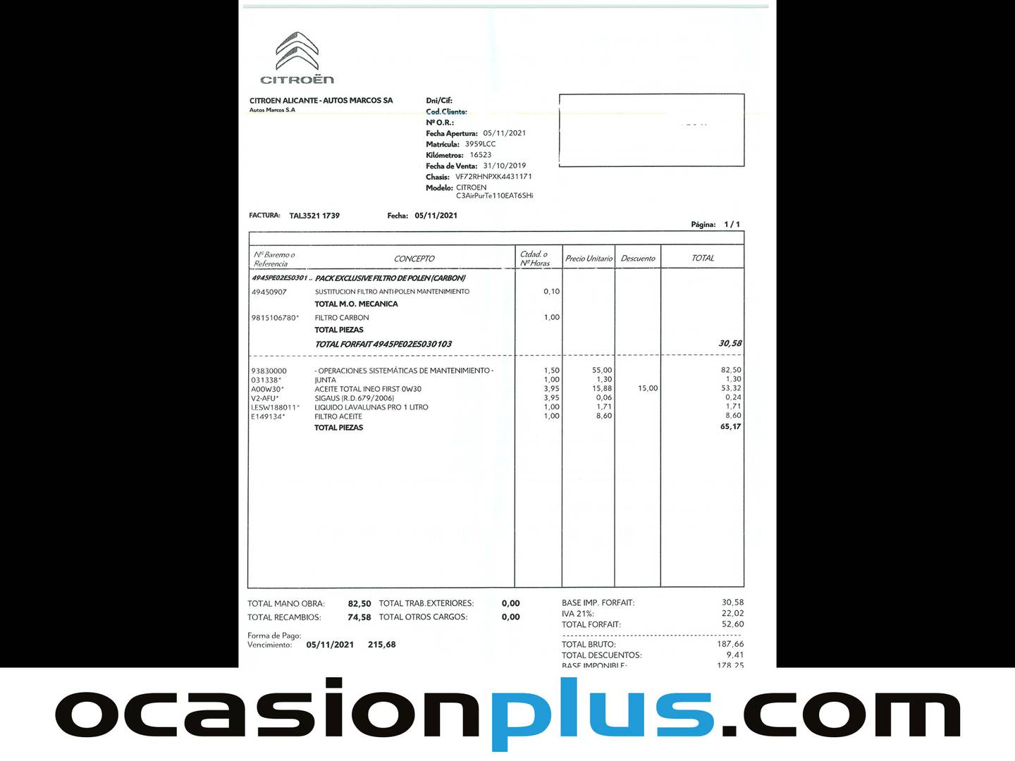 Foto del mantenimiento del Citroën C3 Aircross Citroen C3 Aircross PureTech 110 S&S Shine EAT6  (110 CV)