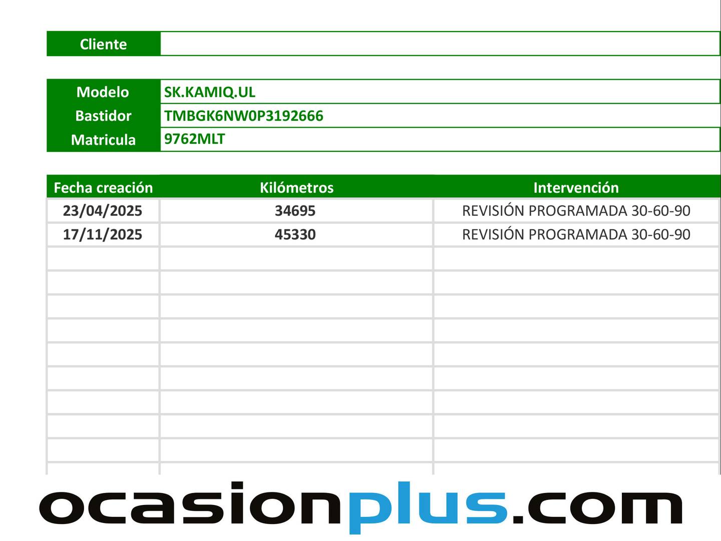 Foto del mantenimiento del Skoda Kamiq Skoda Kamiq 1.5 TSI Ambition (150 CV)