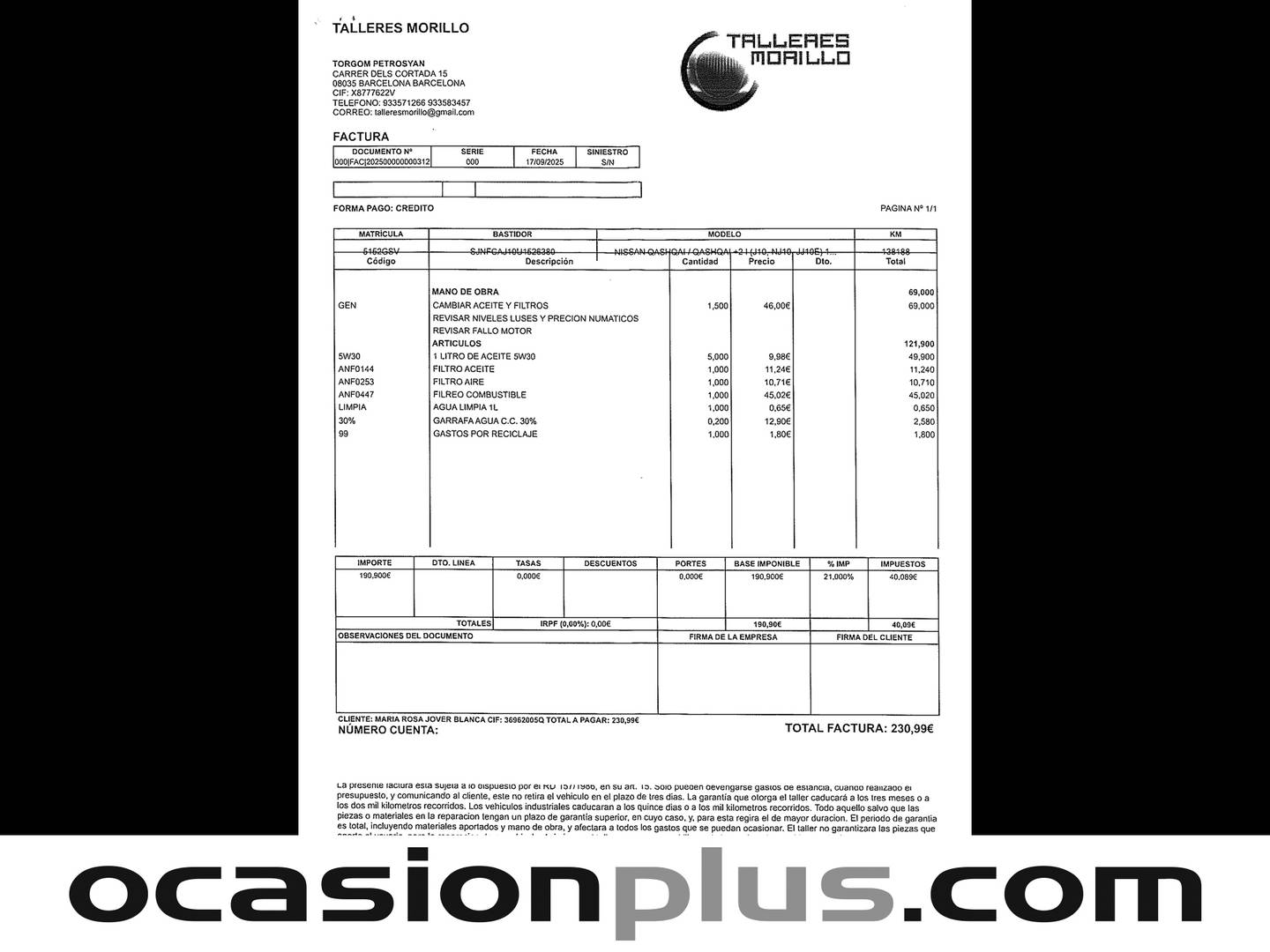Foto del mantenimiento del Nissan QASHQAI Nissan Qashqai 1.5 dCi Tekna Sport 4X2 (106 CV)