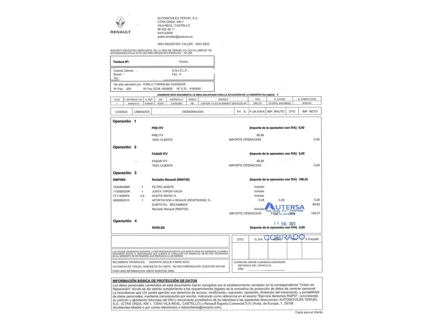 Foto del mantenimiento del Renault Captur Renault Captur Zen Energy dCi (90 CV)