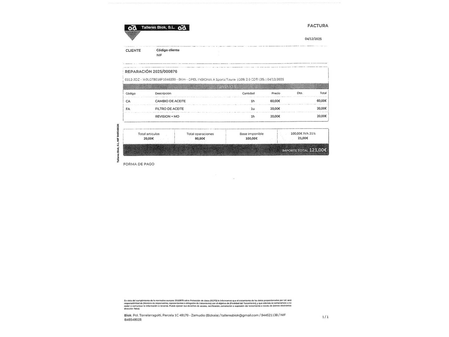 Foto del mantenimiento del Opel Insignia Opel Insignia Sports Tourer 2.0 CDTI S&S Excellence (170 CV)