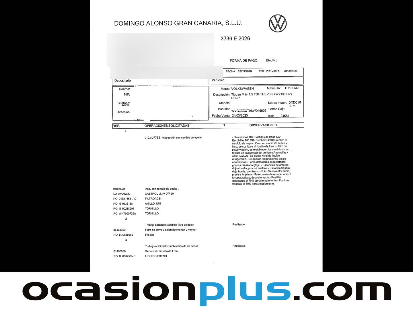 Foto del mantenimiento del Volkswagen Tiguan Volkswagen Tiguan ``Más`` 1.5 eTSI  (130 CV) DSG