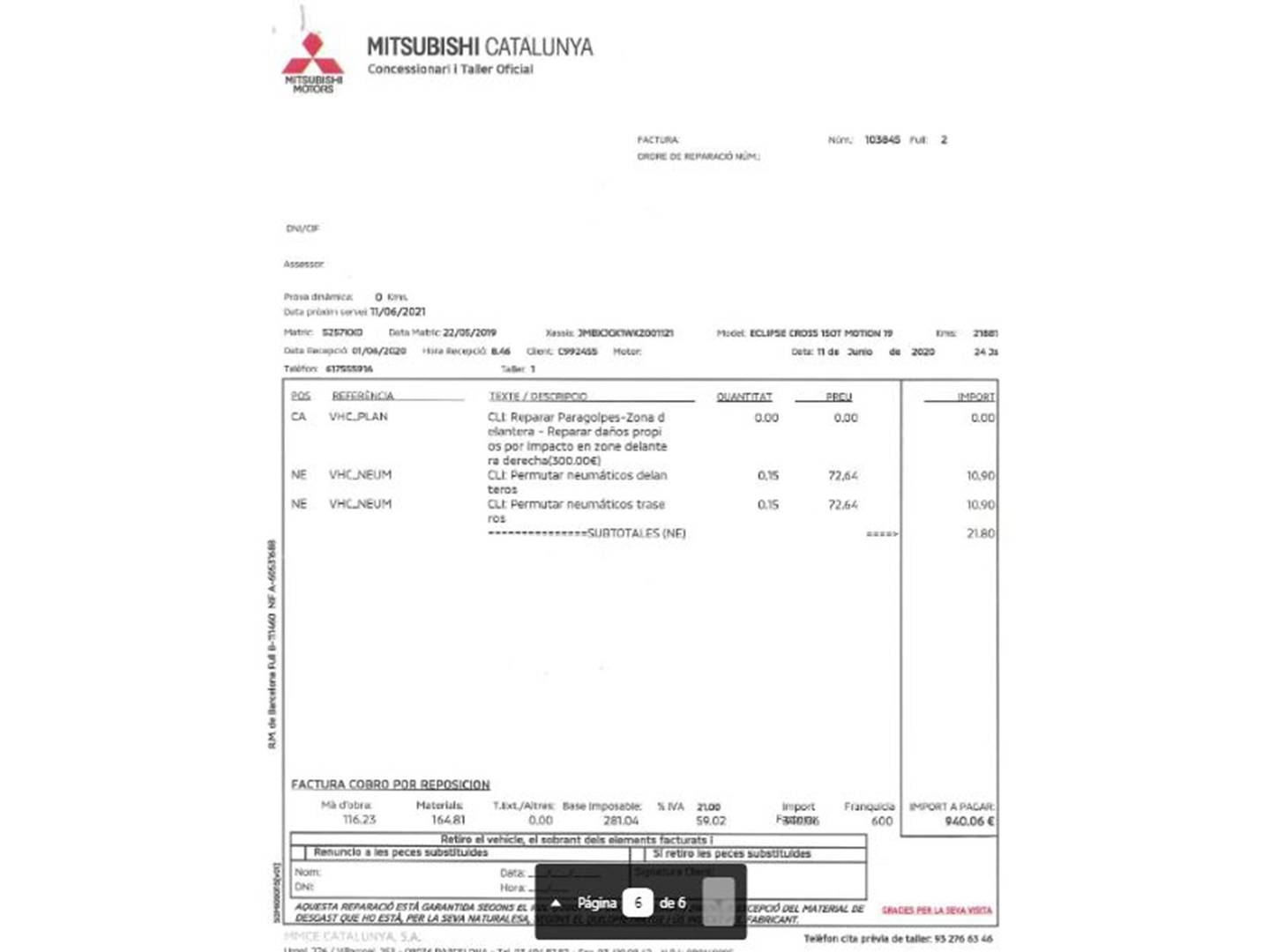 Foto del mantenimiento del Mitsubishi Eclipse Cross Mitsubishi Eclipse Cross 150T Motion (163 CV)
