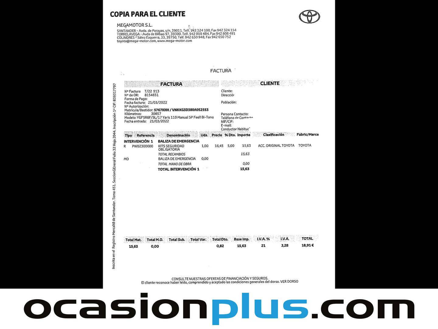 Foto del mantenimiento del Toyota Yaris Toyota Yaris 1.5 Feel (111 CV)