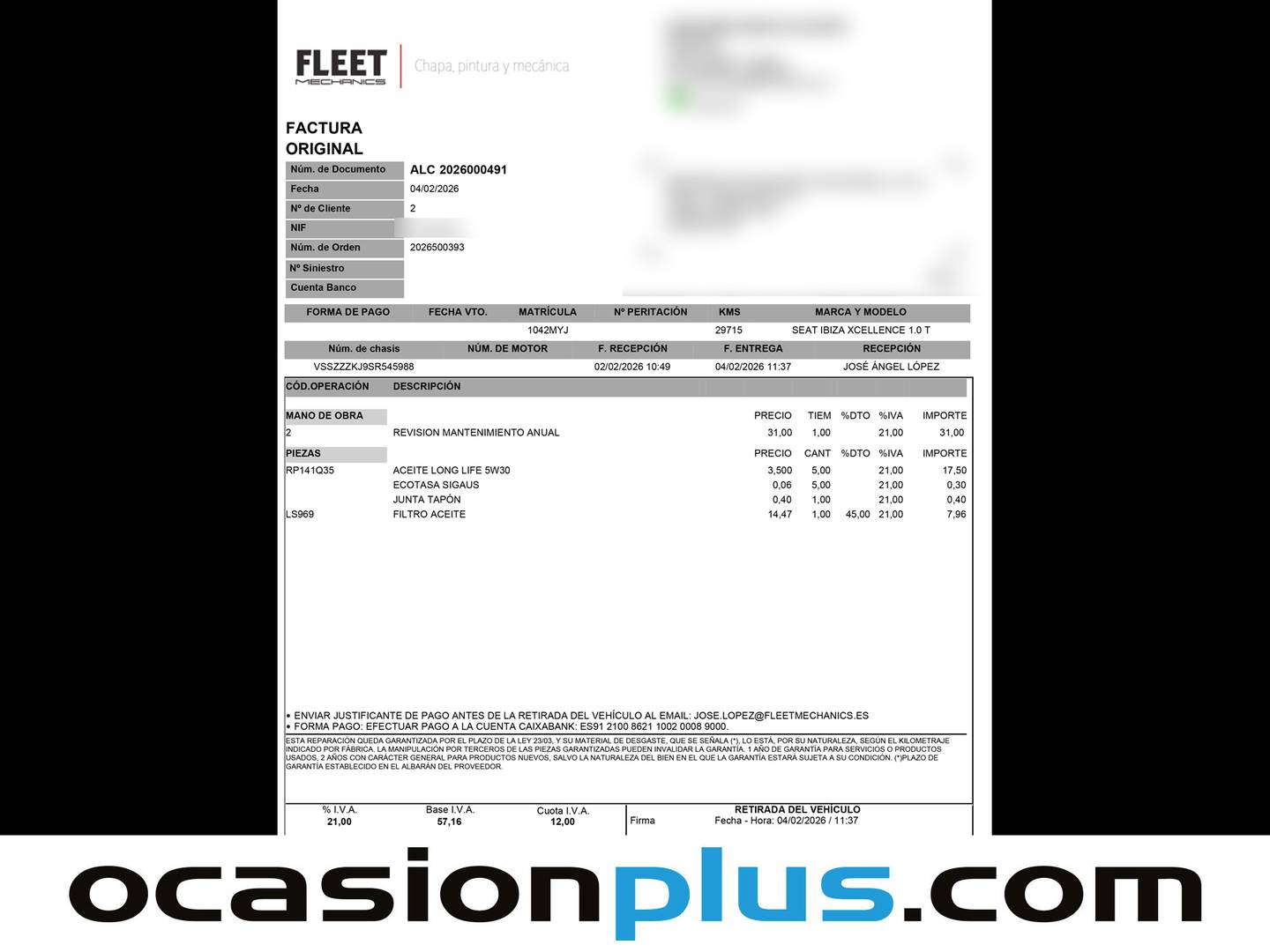 Foto del mantenimiento del Seat Ibiza Seat Ibiza 1.0 TSI S&S Xcellence (115 CV)