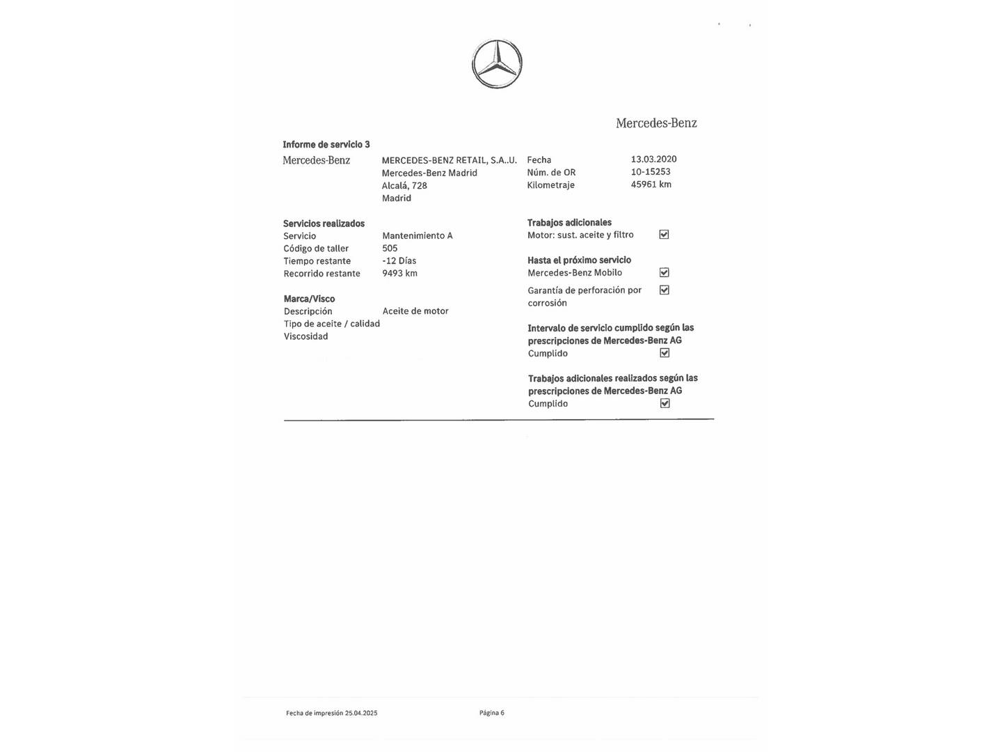 Foto del mantenimiento del Mercedes Clase B Mercedes Clase B 200 d (136 CV)