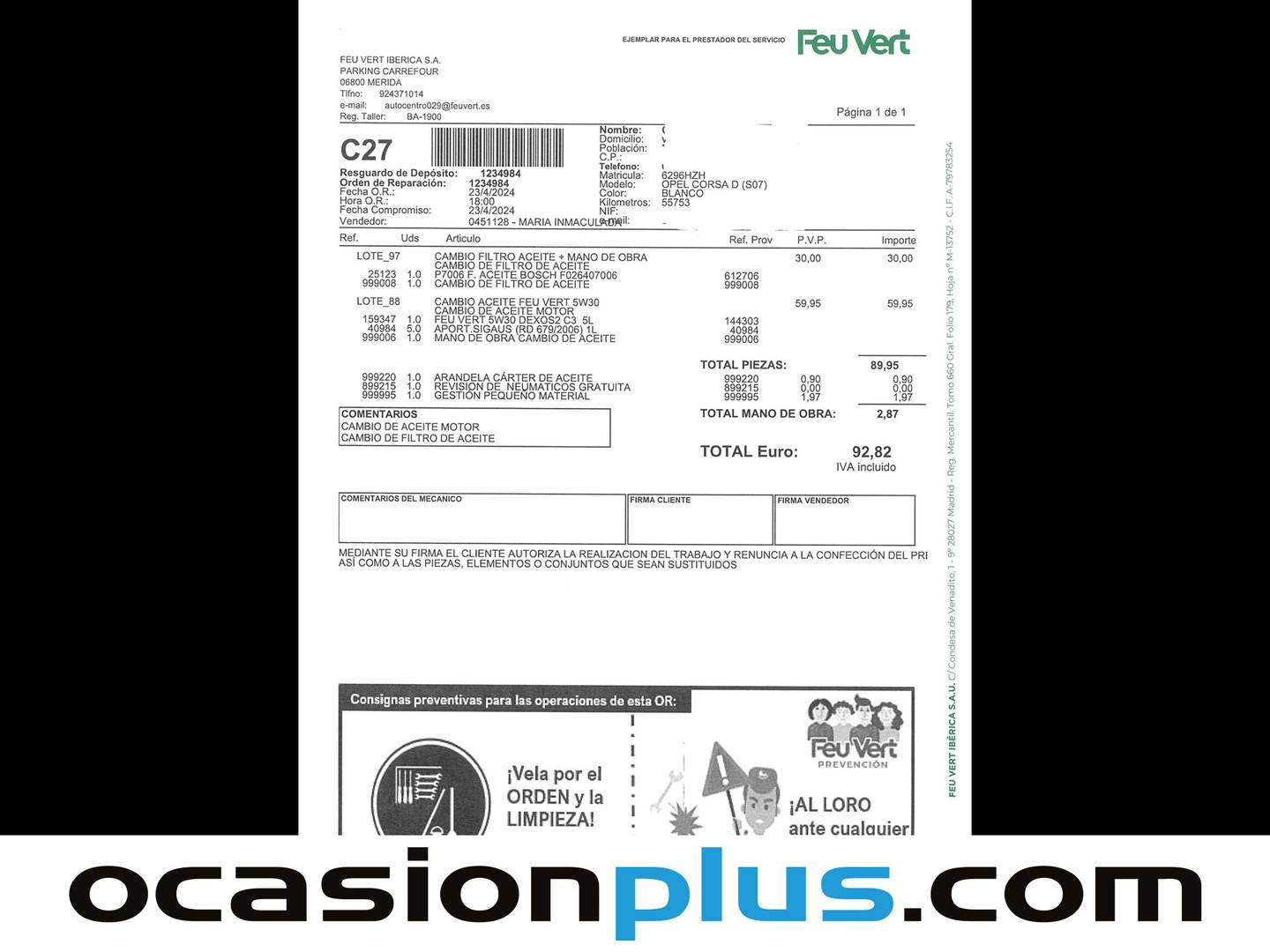 Foto del mantenimiento del Opel Corsa Opel Corsa 1.4 Selective (100 CV)