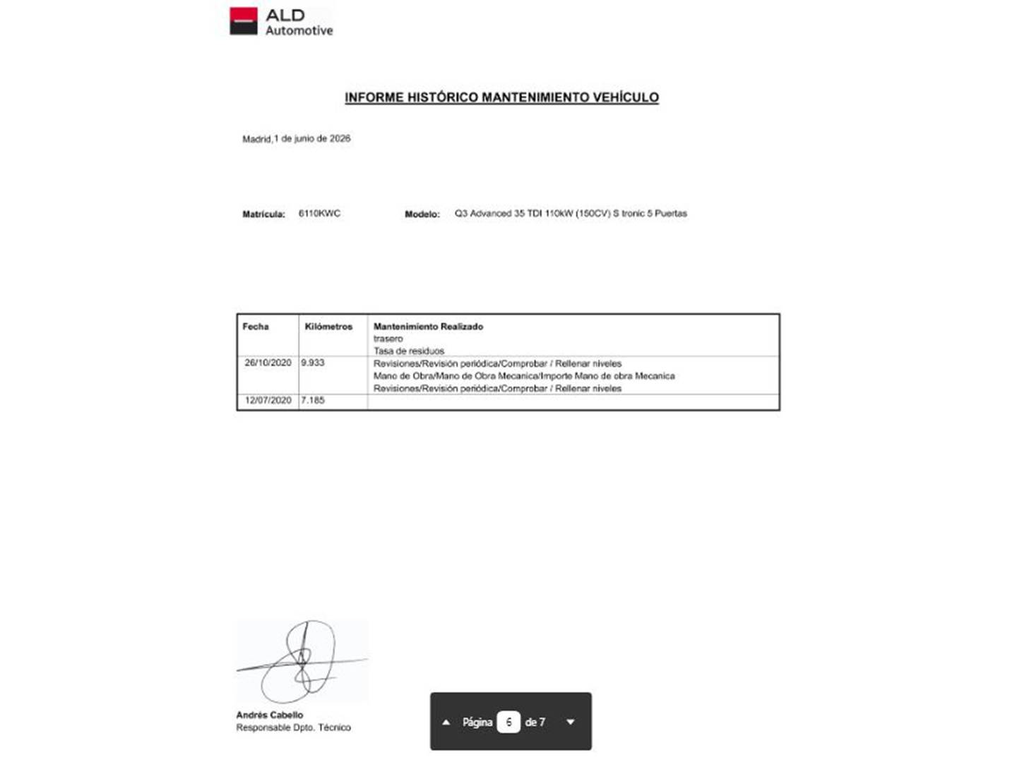 Foto del mantenimiento del Audi Q3 Audi Q3 35 TDI  Advanced (150 CV) S tronic