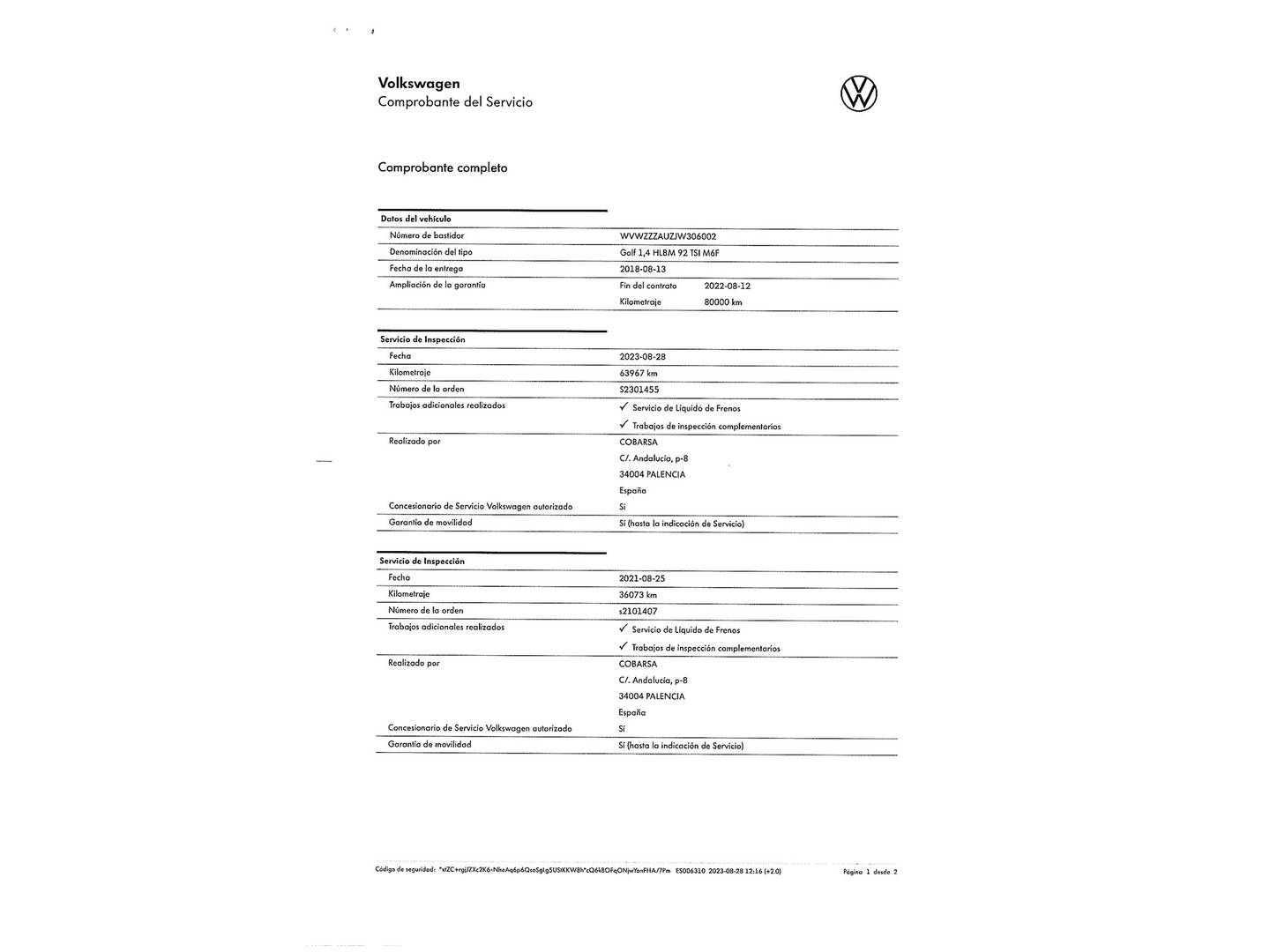 Foto del mantenimiento del Volkswagen Golf Volkswagen Golf Sport 1.4 TSI (125 CV) Pack R-Line