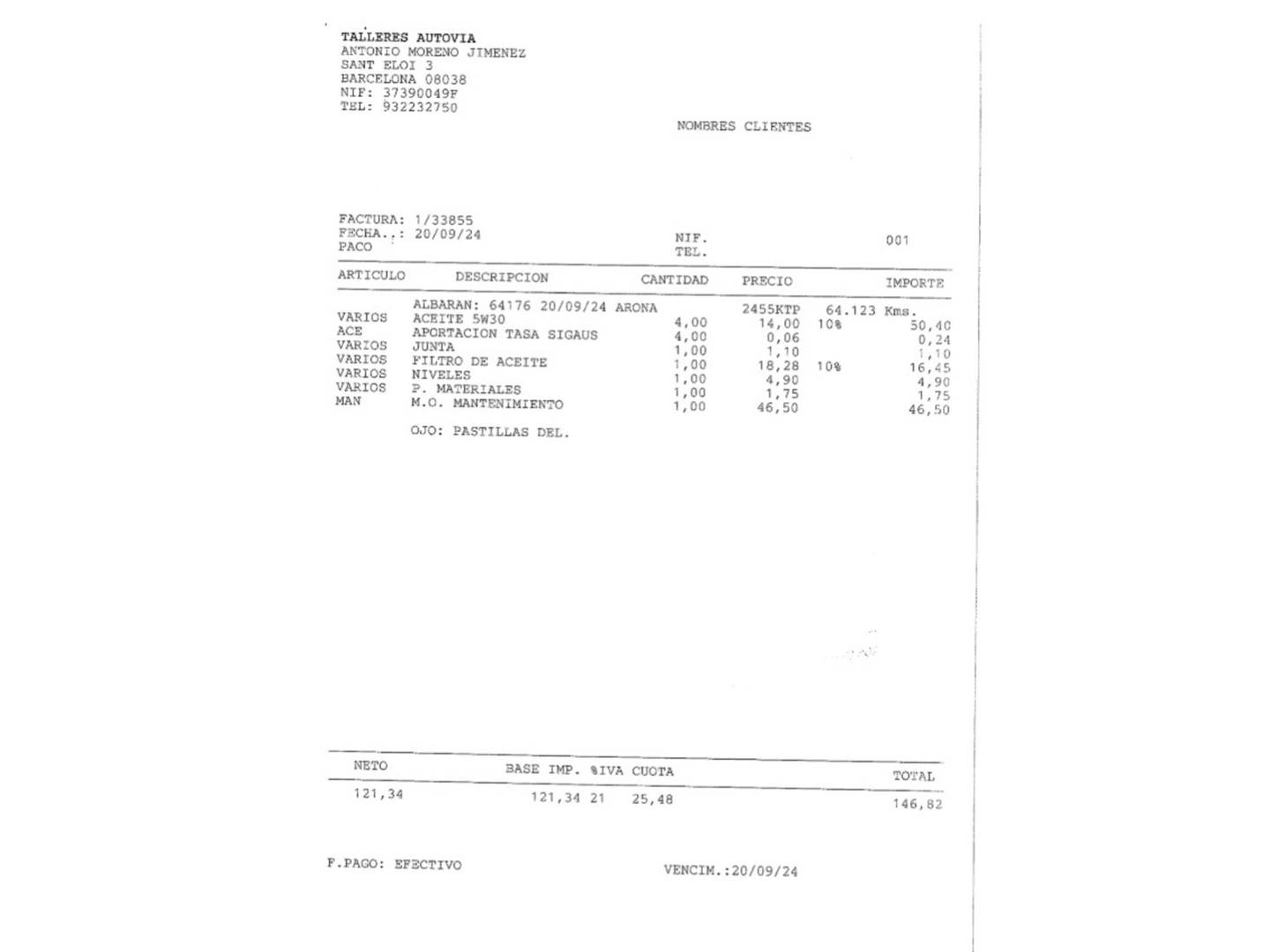 Foto del mantenimiento del Seat Arona Seat Arona 1.0 TSI Ecomotive S&S Xcellence Edition DSG (115 CV)