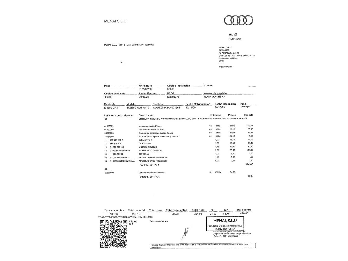 Foto del mantenimiento del Audi A4 Audi A4 2.0 TDI e DPF (136 CV)