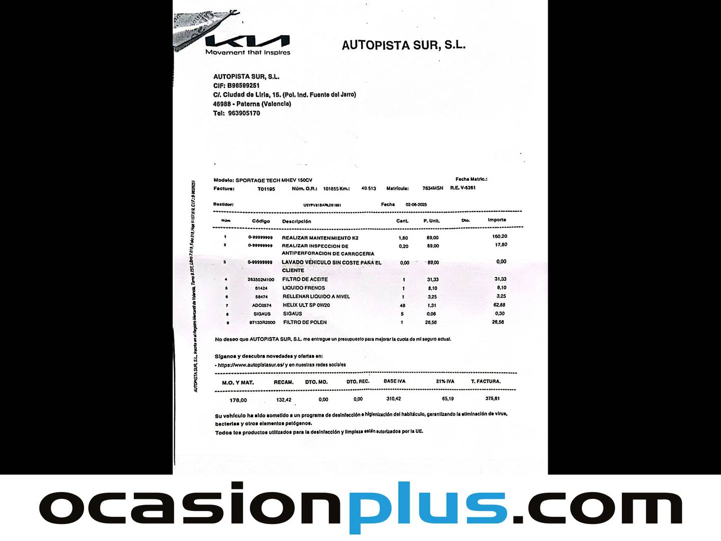 Foto del mantenimiento del KIA Sportage KIA Sportage 1.6 T-GDi MHEV Tech 4x2 (150 CV)