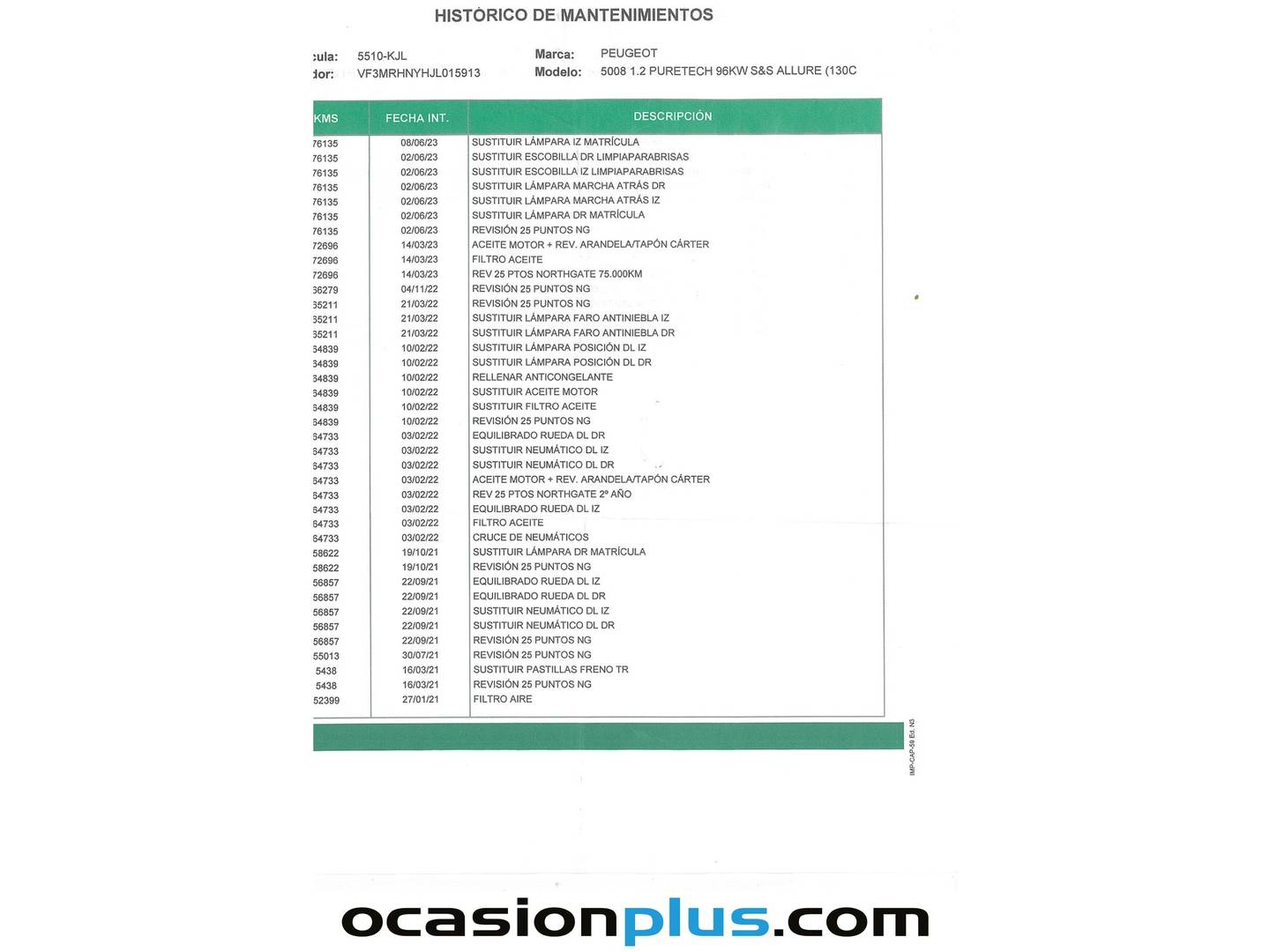 Foto del mantenimiento del Peugeot 5008 Peugeot 5008 PureTech 130 S&S Allure (130 CV) 7 Plazas