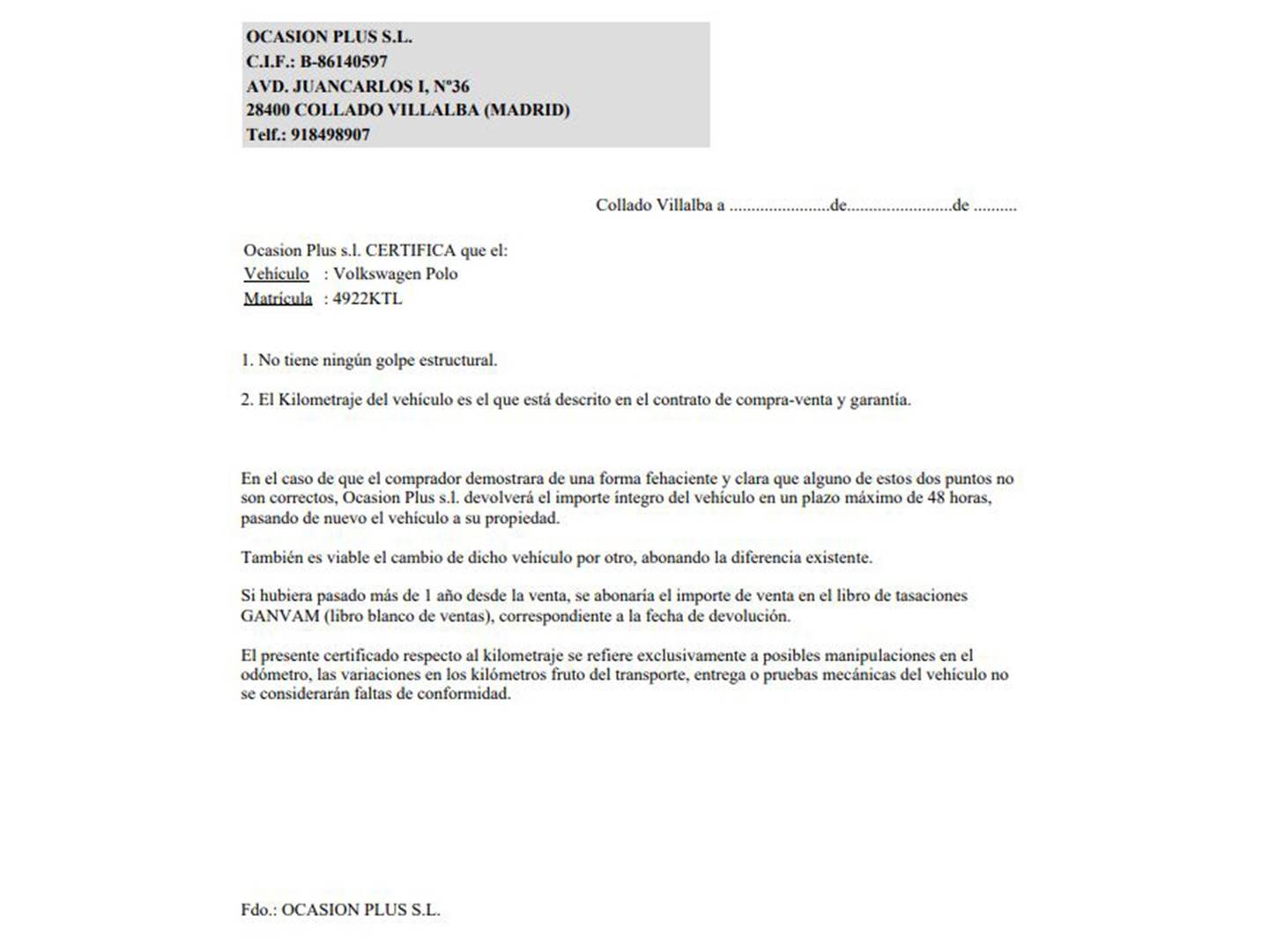 Foto del certificado del Volkswagen Polo Volkswagen Polo GTI 2.0 TSI (200 CV) DSG