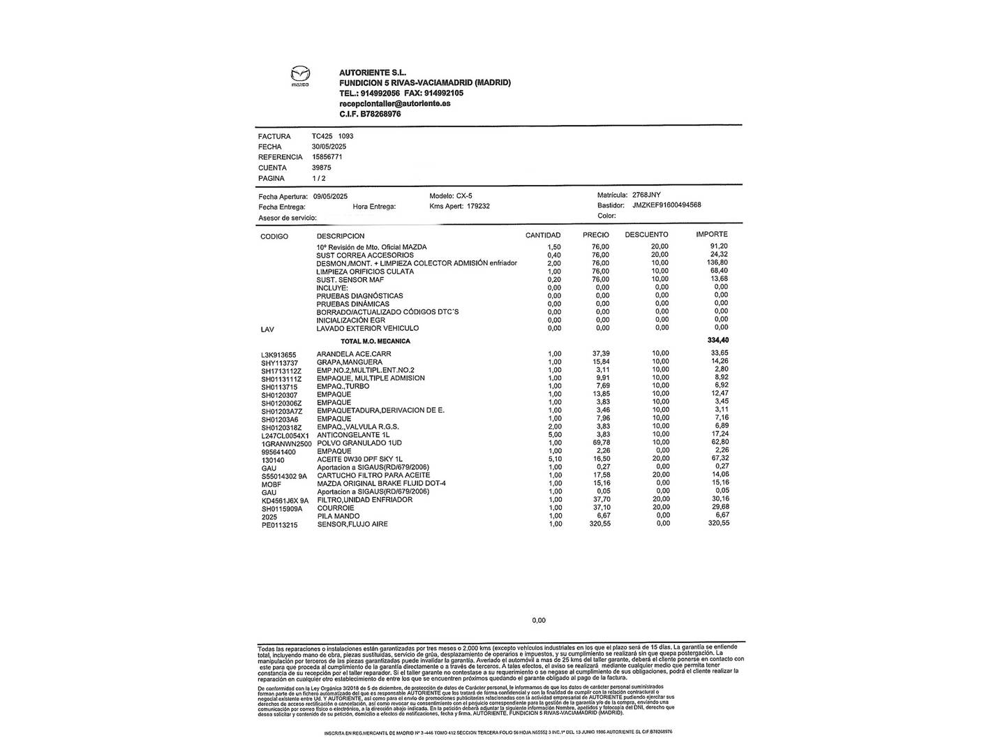 Foto del mantenimiento del Mazda CX-5 Mazda CX-5 2.2 DE Luxury 2WD (150 CV)