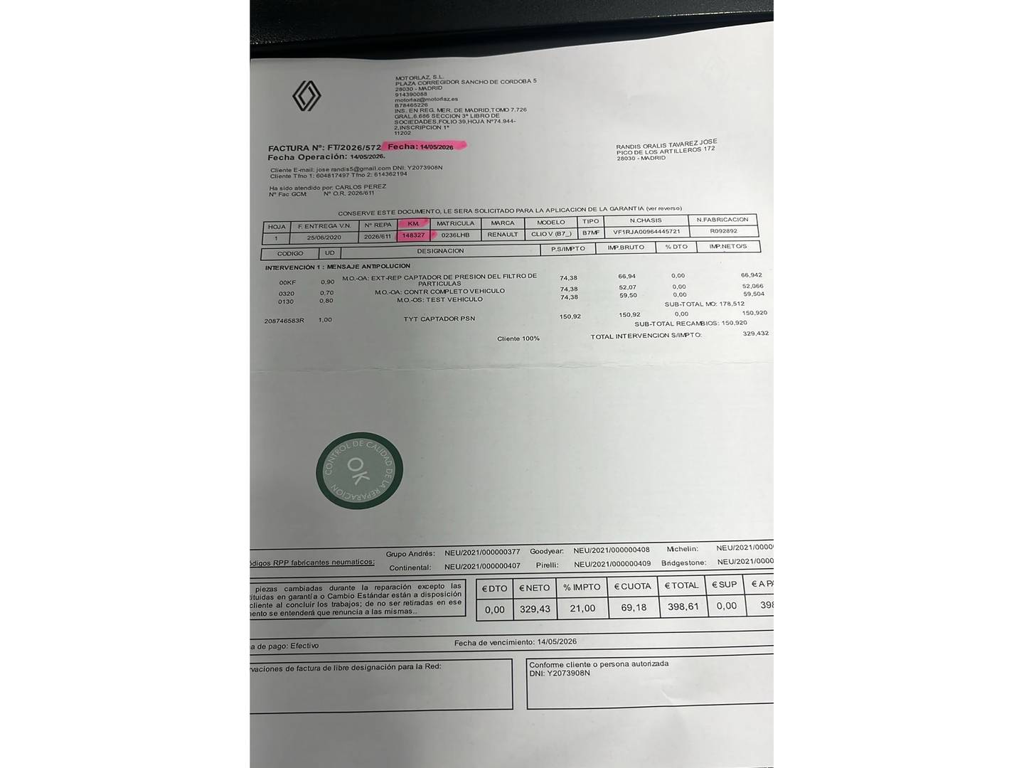 Foto del mantenimiento del Renault Clio Renault Clio RS Line TCe (130 CV) GPF EDC