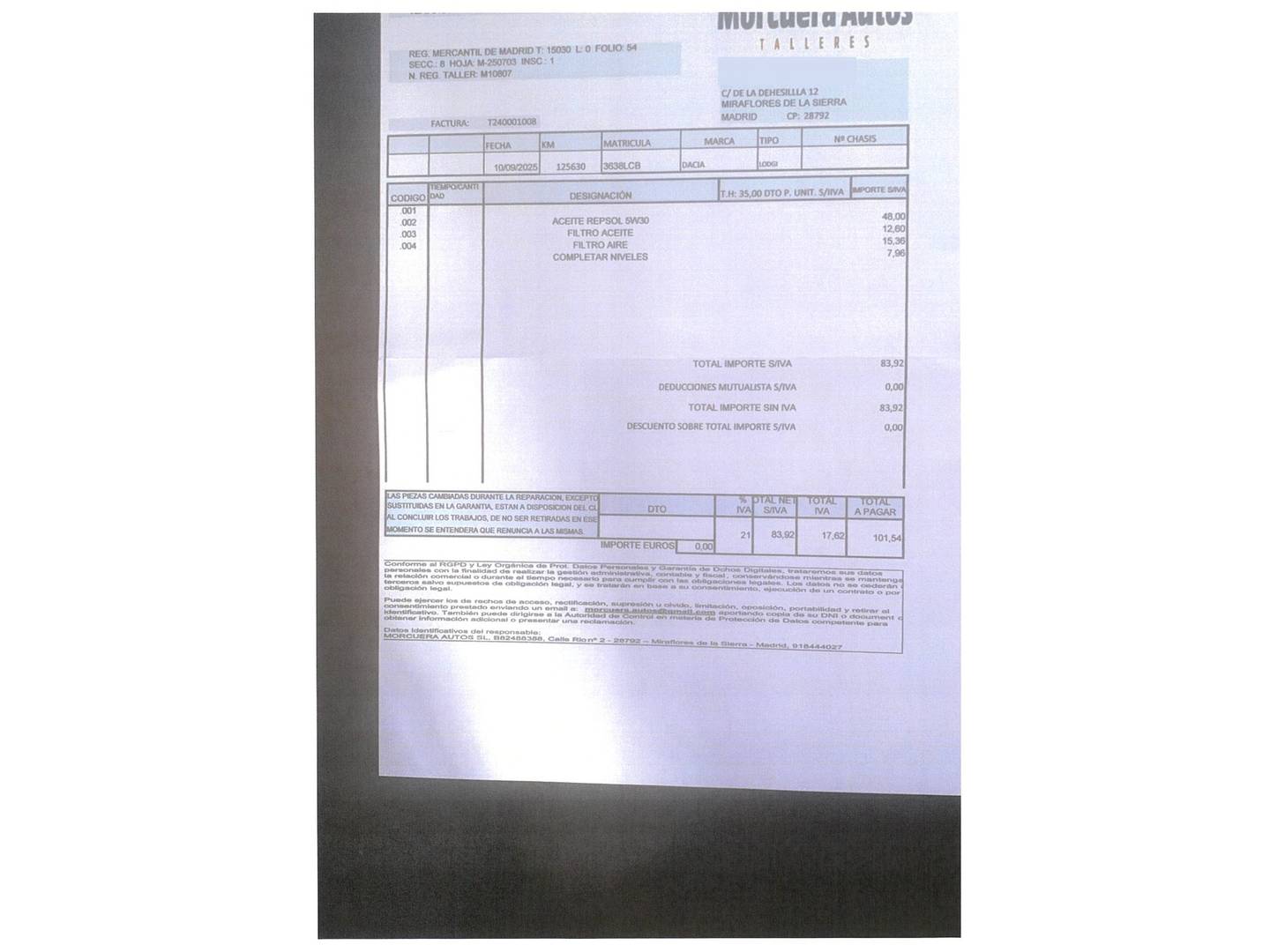 Foto del mantenimiento del Dacia Lodgy Dacia Lodgy Comfort Blue dCi (95 CV)