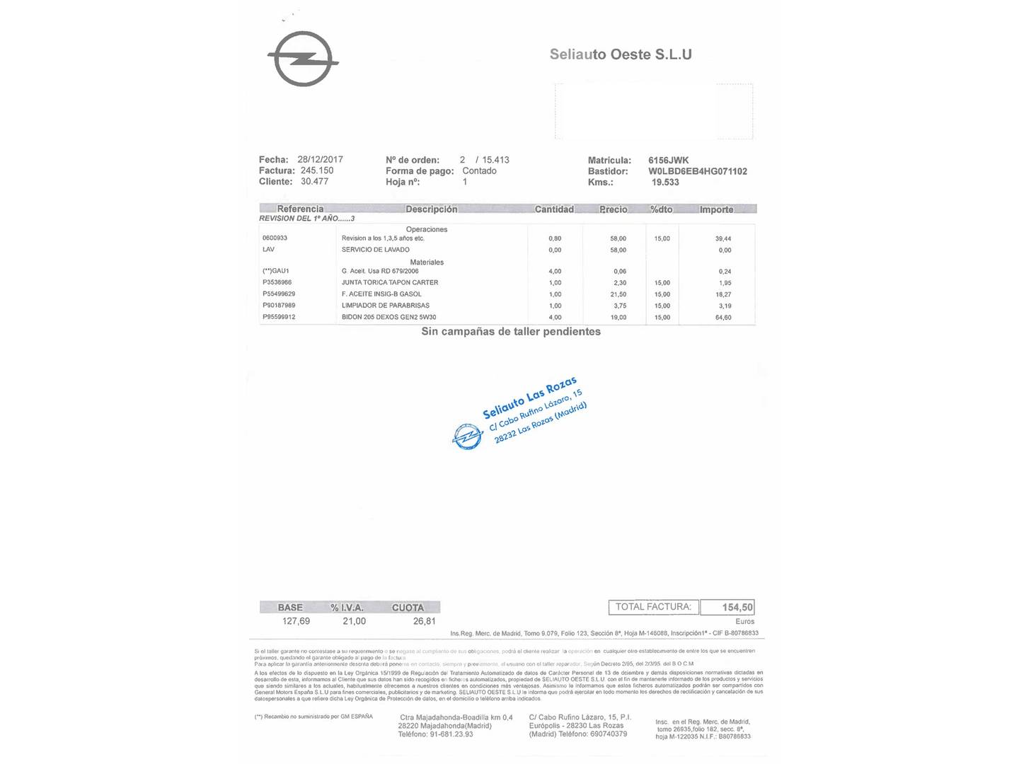 Foto del mantenimiento del Opel Astra Opel Astra 1.4 Turbo S&S Selective (125 CV)
