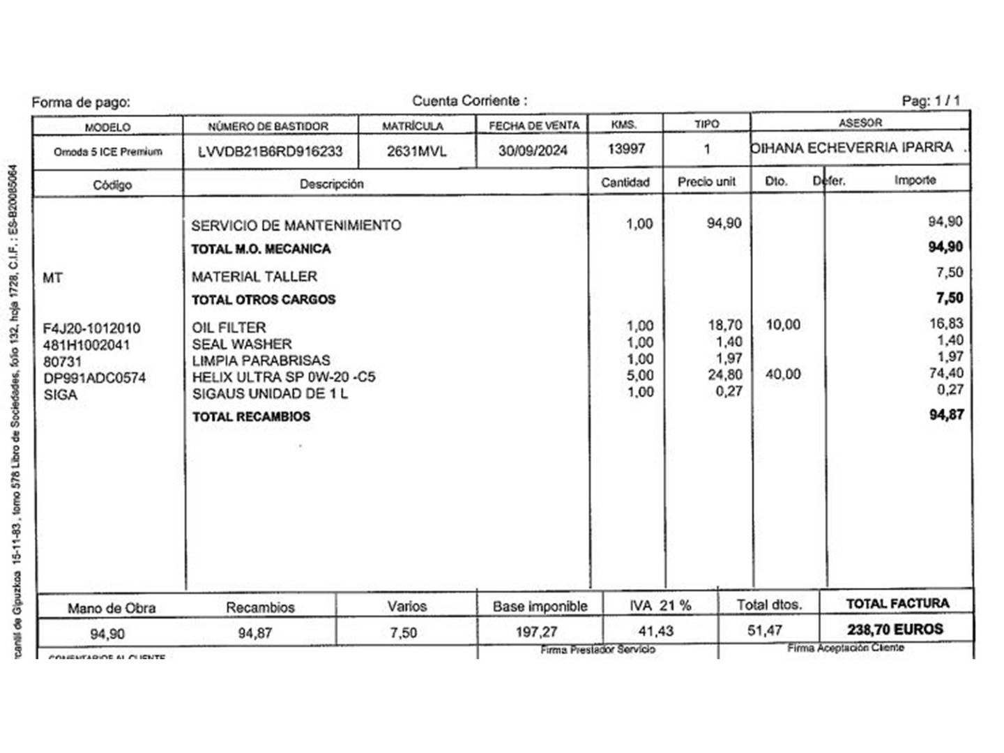 Foto del mantenimiento del OMODA 5 OMODA 5 1.6 T-GDI Premium DCT (185 CV)
