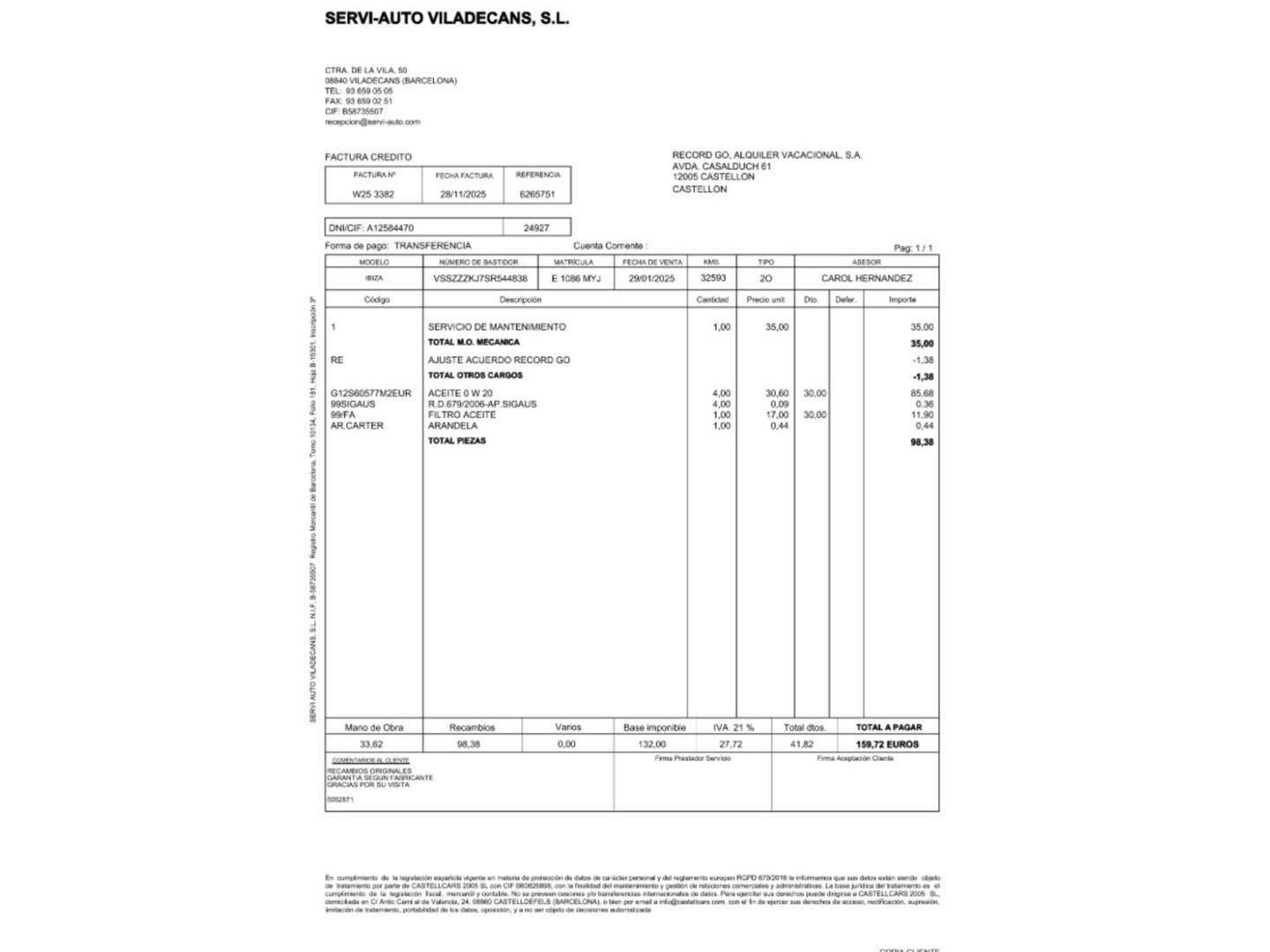 Foto del mantenimiento del Seat Ibiza Seat Ibiza 1.0 TSI S&S Xcellence (115 CV)