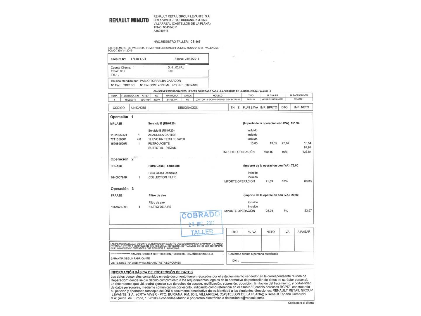 Foto del mantenimiento del Renault Captur Renault Captur Zen Energy dCi (90 CV)