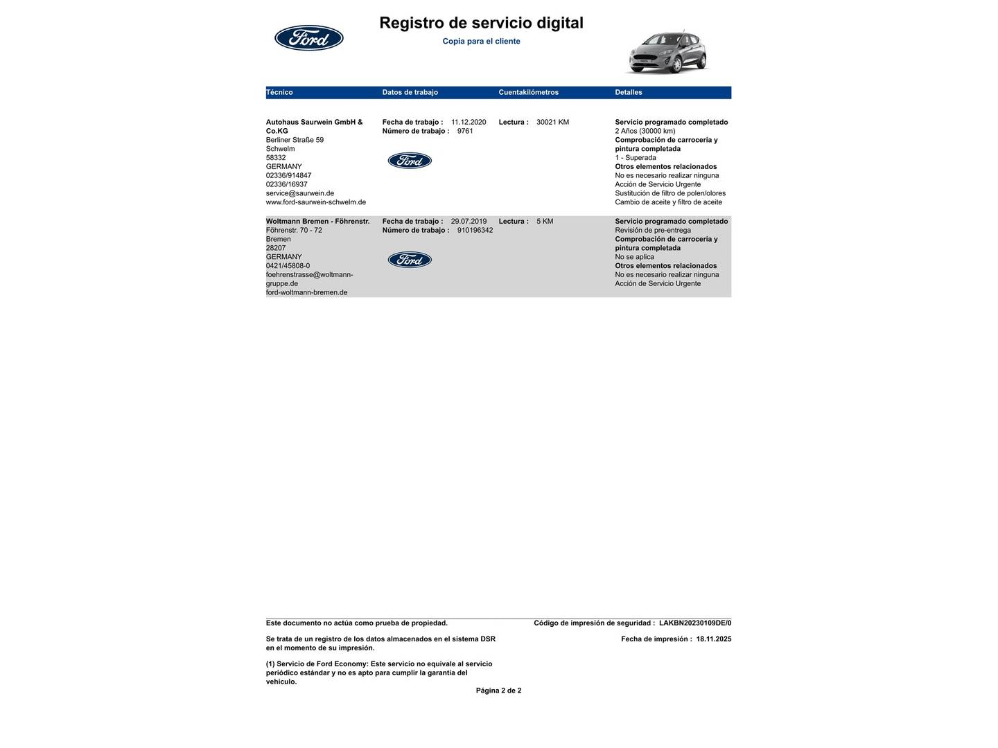 Foto del mantenimiento del Ford Fiesta Ford Fiesta 1.0 EcoBoost S&S Trend+ (100 CV)