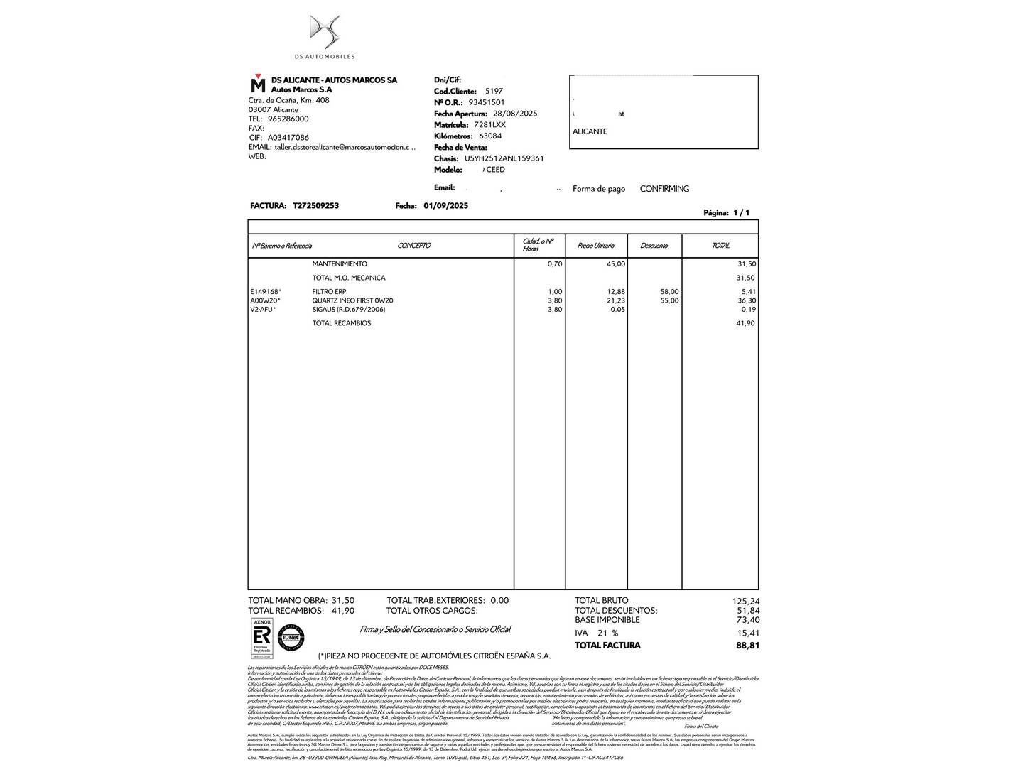 Foto del mantenimiento del KIA Ceed KIA Ceed 1.0 T-GDI Drive (100 CV)