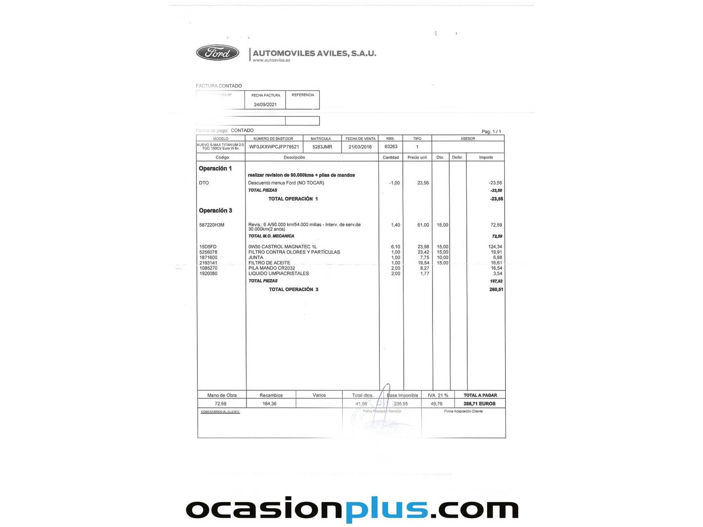 Foto del mantenimiento del Ford S-MAX Ford S-Max 2.0 TDCI Titanium (150 CV) 7 Plazas