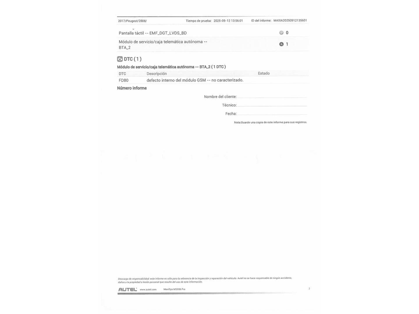 Foto del mantenimiento del Peugeot 2008 Peugeot 2008 PureTech 130 S&S Allure (130 CV)
