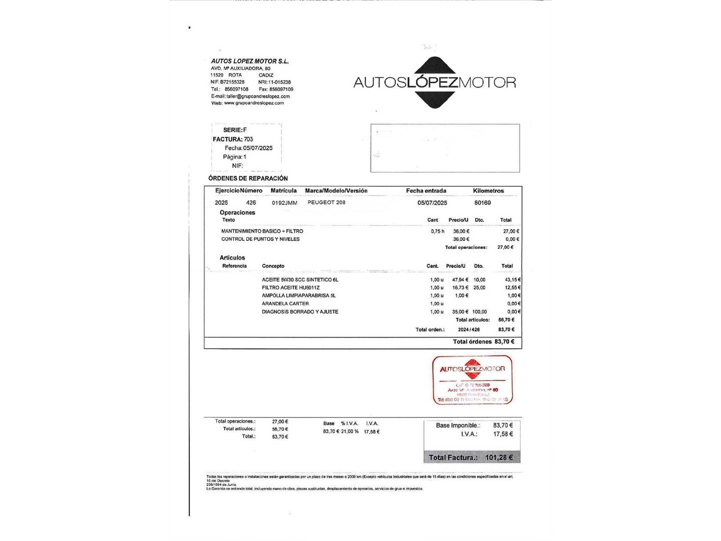 Foto del mantenimiento del Peugeot 208 Peugeot 208 PureTech 82 S&S Active (82 CV)