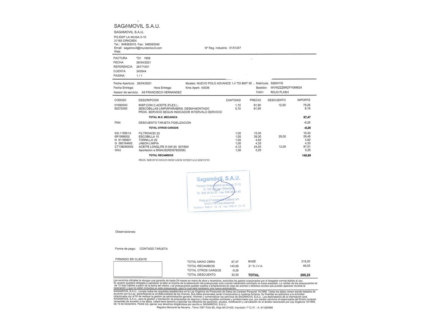 Foto del mantenimiento del Volkswagen Polo Volkswagen Polo Advance 1.4 TDI BMT (90 CV)