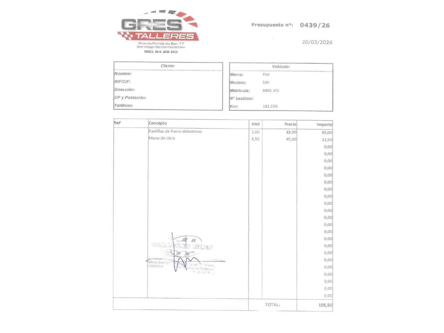 Foto del mantenimiento del Fiat 500L Fiat 500L 1.3 MultiJet II S&S Pop Star (85 CV)