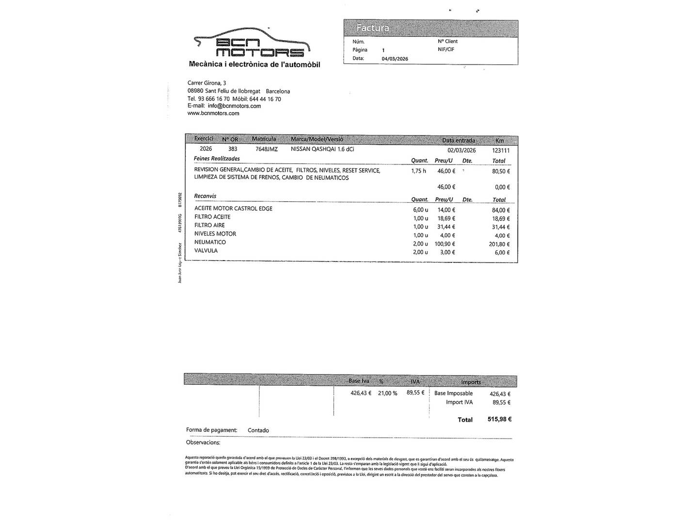 Foto del mantenimiento del Nissan QASHQAI Nissan Qashqai 1.6 dCi N-Connecta 4x2 XTronic (130 CV)