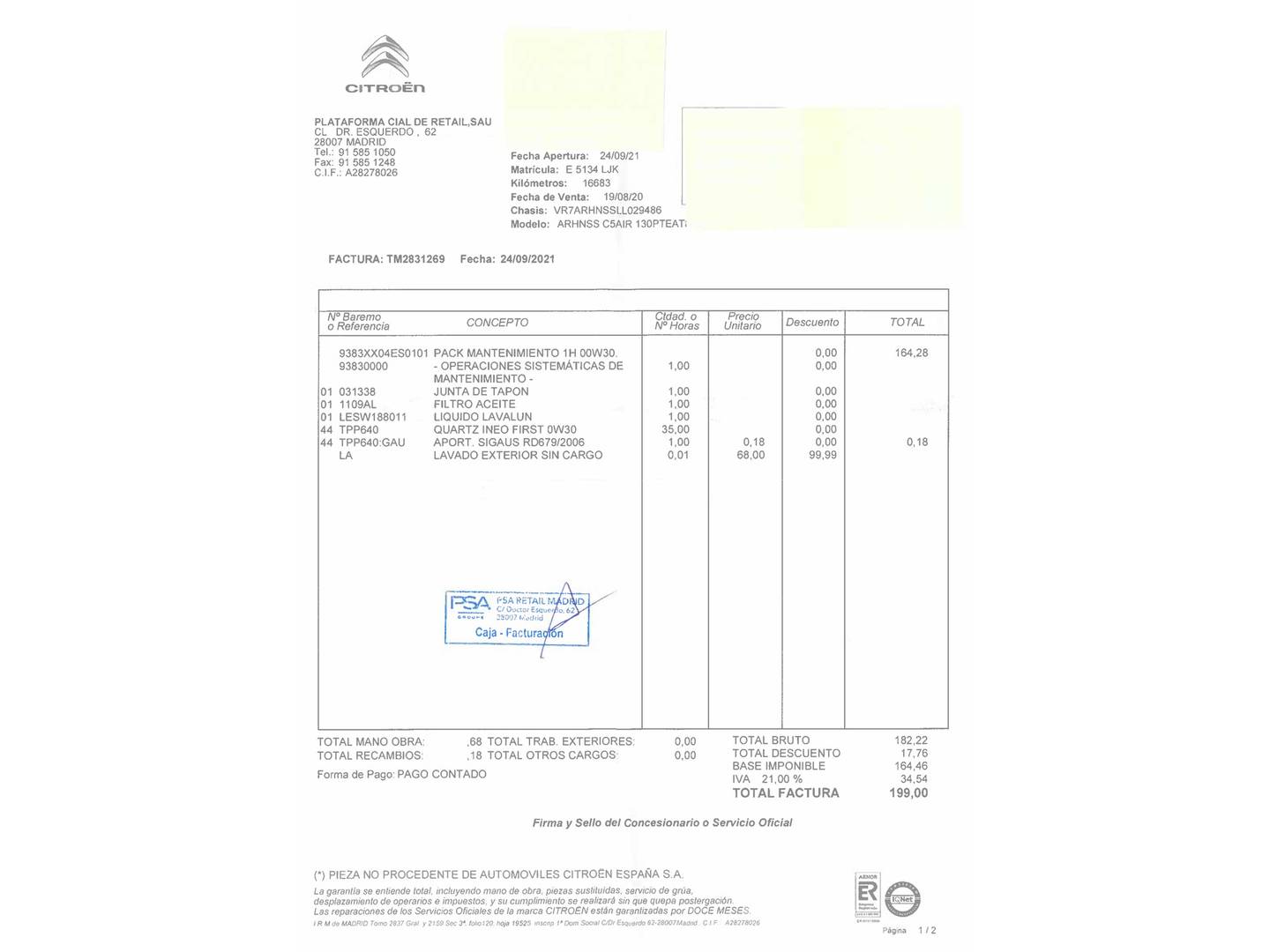 Foto del mantenimiento del Citroën C5 Aircross Citroën C5 Aircross PureTech 130 S&S Shine EAT8 (131 CV)