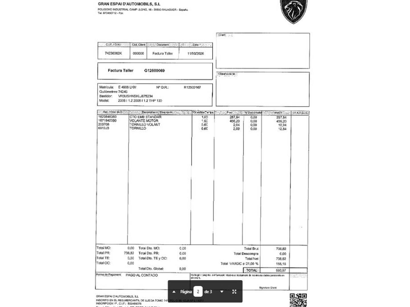 Foto del mantenimiento del Peugeot 2008 Peugeot 2008 PureTech 130 S&S Allure (130 CV)
