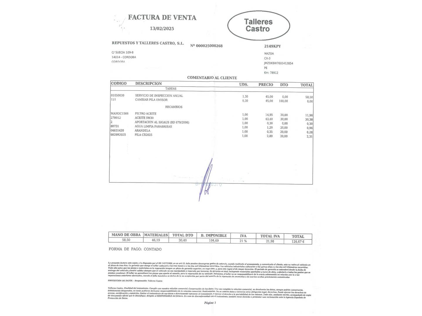 Foto del mantenimiento del Mazda CX-3 Mazda CX-3 2.0 G Zenith 2WD (121 CV)