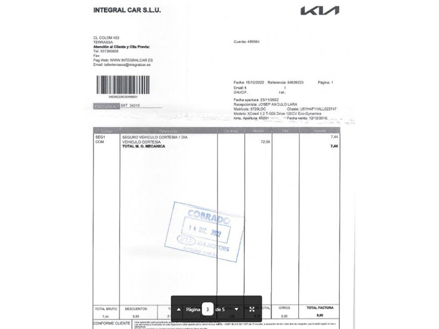 Foto del mantenimiento del KIA XCeed KIA XCeed 1.0 T-GDi Drive (120 CV)
