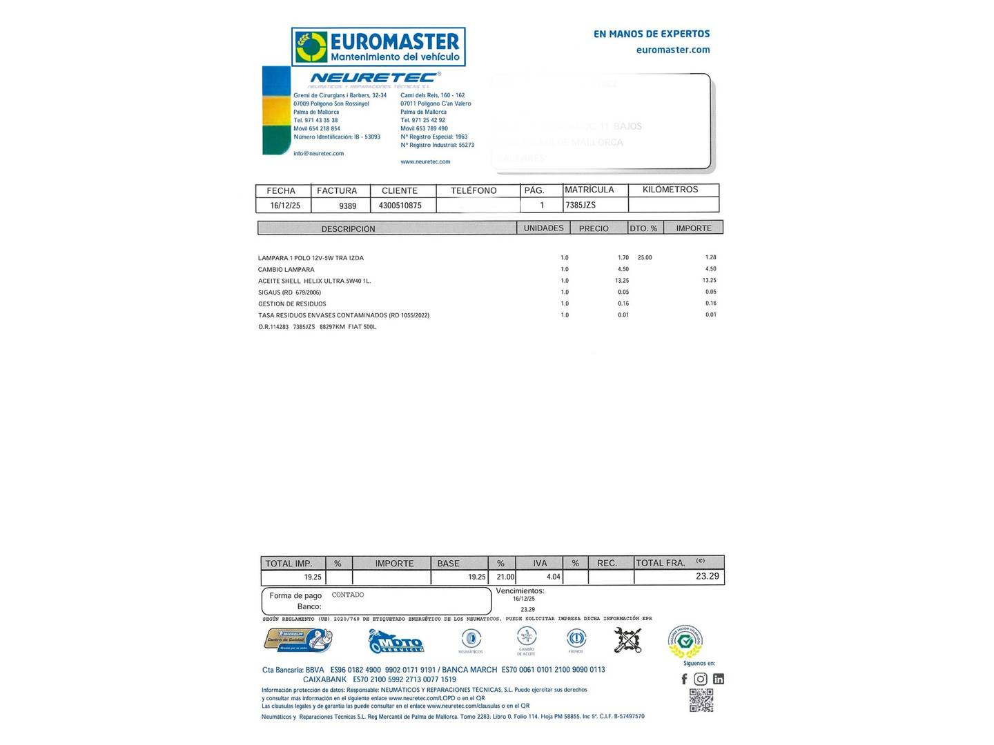 Foto del mantenimiento del Fiat 500L Fiat 500L 1.4 Pop Star (95 CV)