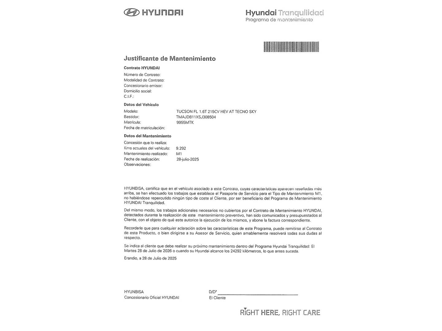 Foto del mantenimiento del Hyundai Tucson Hyundai Tucson 1.6 TGDI HEV Tecno Sky Auto (215 CV)